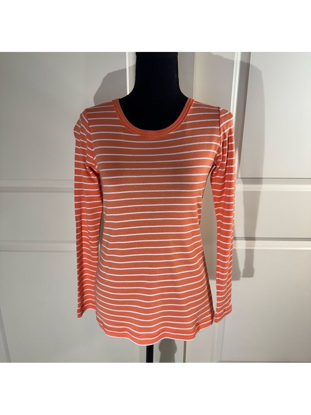 NWOT Tommy Bahama Orange and White Striped Long-Sleeve Cotton Tee XS